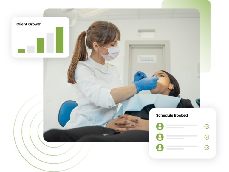 Dentist Office showing growth graph and a full schedule